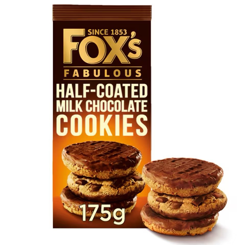 img_5041 Fox's Half Coated Milk Chocolate Cookies 175GM - Image 1