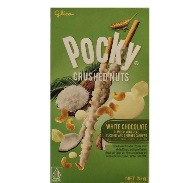 pocky Crushed Nuts White
Chocolate Coconut And Crushed Cashews Biscuits Stick
Limited Edition 25g