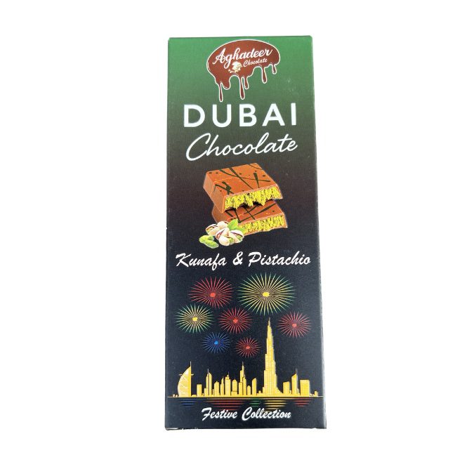 Aghadeer Dubai chocolate kunafa & pistachio 100gm - Candy Stop