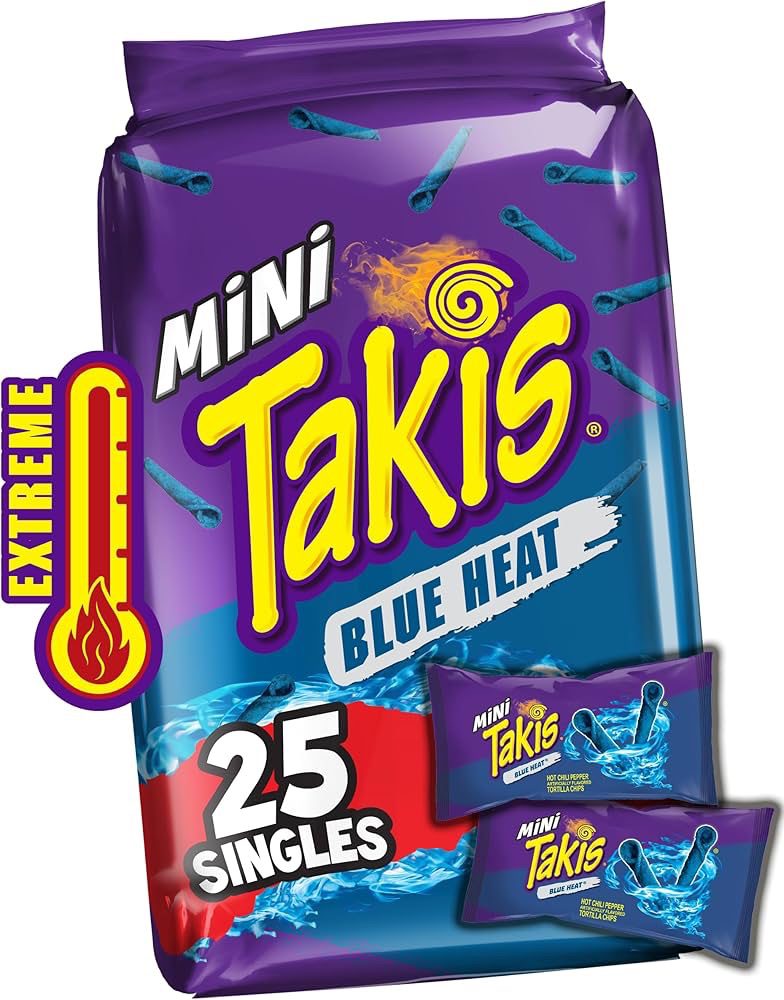 img_3800-2 Takis Mini Blue Heat Hot Chili Pepper Tortilla Chips Bite Size 25*35gm - Image 1