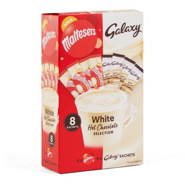 Malteser & Galaxy Instant White Hot Chocolate Selection Powder Sachets 8 x 25g