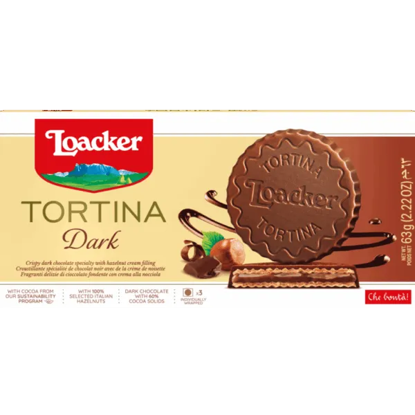 Loacker Tortina Wafer With Dark Chocolate & Hazelnut 63gm